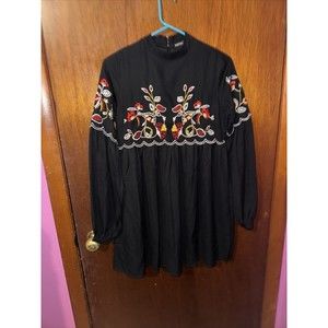 Boohoo P Womens Black Floral Long Sleeve Flowy Dress Size 1